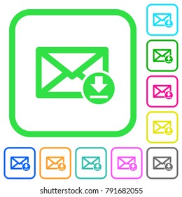Receive mail vivid colored flat icons in curved borders on white background