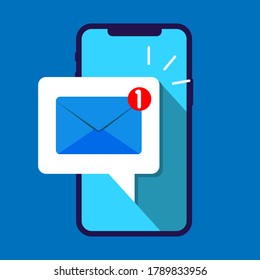 receive message notifications on a mobile phone concept. mobile application, e-mail marketing, incoming newsletter, email notification concept modern flat design icon vector illustration