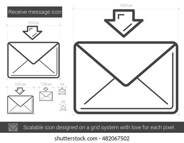 Receive message vector line icon isolated on white background. Receive message line icon for infographic, website or app. Scalable icon designed on a grid system.