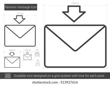 Receive message vector line icon isolated on white background. Receive message line icon for infographic, website or app. Scalable icon designed on a grid system.