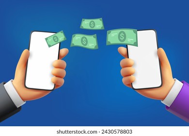 Recibe dinero concepto con dos smartphones. ilustración vectorial 3d