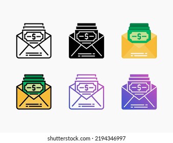 Receive Money Icon Set With Line, Outline, Flat, Filled, Glyph, Color, Gradient. Editable Stroke And Pixel Perfect. Can Be Used For Digital Product, Presentation, Print Design And More.