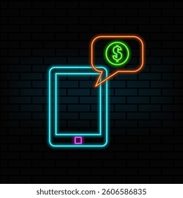 Receive Money Message. Mobile Money Glyphs Vector Icon. neon style. simple vector of phone money transfer icon. send money..
