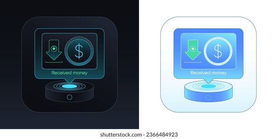 Receive money on bank account. Cashback notice, incoming money transfer, cash inflow. Digital wallet replenishment, money receipt. Online remittance, bank payment transaction, funds inflow. Vector