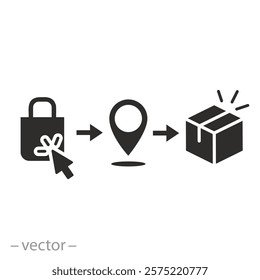 receive order in pick up point, click and collect order, icon, delivery services steps, e-commerce concept - flat vector illustration