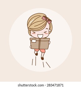 Receive Package Delivery Parcel, Online Shopping, Ecommerece Girl / Lady / Woman Isolated Vector / Image / Illustration / Drawing / Cartoon / Animation