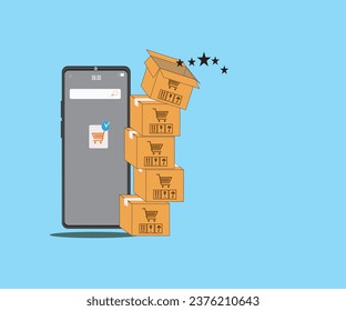 Erhalten Sie Paket von Online-Shop mit 5 Sternen, blauem Hintergrund
