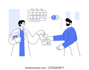 Receive paid sick leave abstract concept vector illustration. Citizen getting paid sick leave document from doctor, social security, financial aid for unhealthy people abstract metaphor.