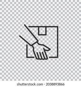 Receive parcel outline icon isolated on transparent background. Home delivery, receive package concept. Vector.