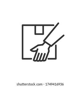 Receive parcel outline icon. Vector illustration.