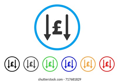 Receive Pound rounded icon. Style is a flat receive pound gray symbol inside light blue circle with black, gray, green, blue, red, orange color versions.