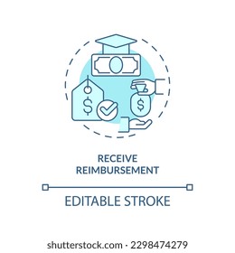 Receive reimbursement turquoise concept icon. Employee benefit. College tuition. Paying education. Financial aid abstract idea thin line illustration. Isolated outline drawing. Editable stroke