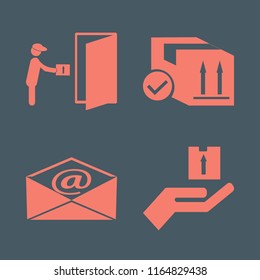 receive vector icons set. with parcel box, hand parcel, mail and courier gives parcel in set