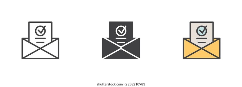 Received email different style icon set. Line, glyph and filled outline colorful version, outline and filled vector sign. Symbol, logo illustration. Vector graphics
