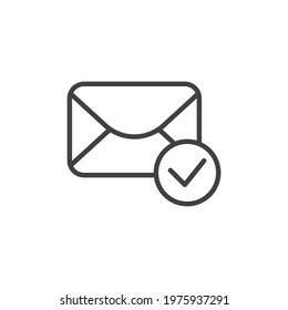 Received email message line icon. linear style sign for mobile concept and web design. Envelope mail and check mark outline vector icon. Symbol, logo illustration. Vector graphics