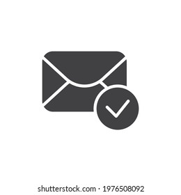 Received email message vector icon. filled flat sign for mobile concept and web design. Envelope mail and check mark glyph icon. Symbol, logo illustration. Vector graphics