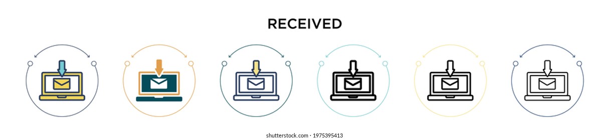 Received icon in filled, thin line, outline and stroke style. Vector illustration of two colored and black received vector icons designs can be used for mobile, ui, web