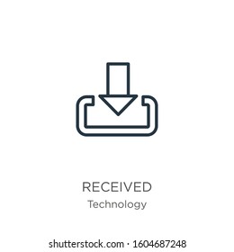 Received icon. Thin linear received outline icon isolated on white background from technology collection. Line vector sign, symbol for web and mobile