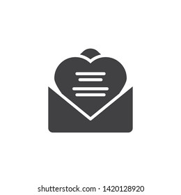 Received love letter vector icon. Wedding invitation card filled flat sign for mobile concept and web design. Open envelope letter with heart glyph icon. Symbol, logo illustration. Vector graphics