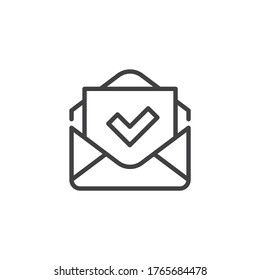 Received mail line icon. Envelope and check mark linear style sign for mobile concept and web design. Confirmed message outline vector icon. Symbol, logo illustration. Vector graphics