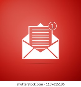 Received message concept. Envelope icon isolated on red background. New, email incoming message, sms. Mail delivery service. Flat design. Vector Illustration