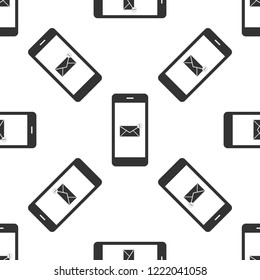 Received message concept. New email notification on the smartphone screen seamless pattern on white background. New message on the phone screen. Mail delivery service. Flat design. Vector Illustration