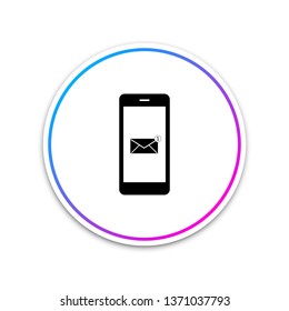 Received message concept. New email notification on the smartphone screen icon isolated on white background. New message on the phone. Mail delivery service. Circle white button. Vector Illustration