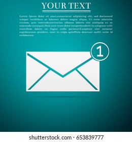 Received message concept. New, email incoming message, sms. Mail delivery service. Envelope flat icon on green background. Vector Illustration