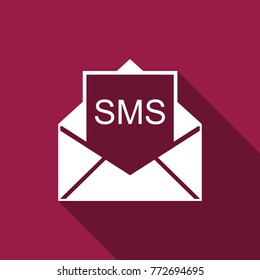 Received message concept. New, email incoming message, sms. Mail delivery service. Envelope with sms icon isolated with long shadow. Flat design. Vector Illustration