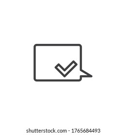 Received message line icon. linear style sign for mobile concept and web design. Speech bubble with an check mark outline vector icon. Symbol, logo illustration. Vector graphics