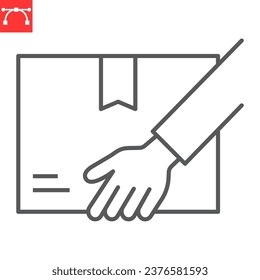 Empfohlene Paketzeilensymbol, Dienst und Kurier, Hand, die das Paket hält Vektorsymbol, Vektorgrafiken, bearbeitbares Rahmenzeichen, eps10.