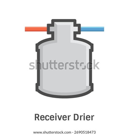 Receiver dryer inside vector icon, component in air conditioning HVAC systems. Functions to filter, dry and store refrigerant while removing moisture and impurities for system efficiency.