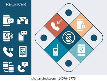 receiver icon set. 13 filled receiver icons.  Collection Of - No phone, Smartphone, Call, Phone call, Walkie talkie