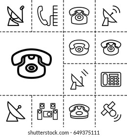 Receiver icon. set of 13 outline receivericons such as satellite, desk phone, audio system