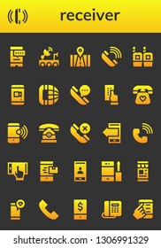 receiver icon set. 26 filled receiver icons.  Collection Of - Smartphone, Telephone, Satellite dish, Phone, Walkie talkie, Phone call
