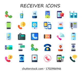 conjunto de iconos del receptor. 30 iconos de receptor plano. Incluye llamadas telefónicas, walkie talkie, móvil, smartphone, walkie talkies, llamadas, teléfono doméstico, teléfono, teléfono, teléfonos, iconos de llamadas telefónicas