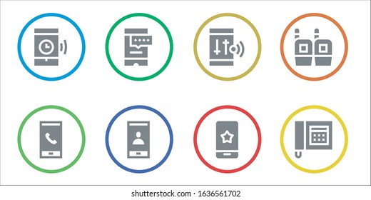 receiver icon set. 8 filled receiver icons. Included Smartphone, Walkie talkie, Telephone icons