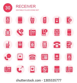 receiver icon set. Collection of 30 filled receiver icons included Smartphone, Walkie talkie, Phone, Payphone, Telephone, Call, Phone receiver, Phone call