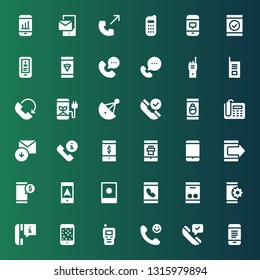 receiver icon set. Collection of 36 filled receiver icons included Mobile, Phone call, Calling, Walkie talkie, Smartphone, Received, Telephone, Phone, Satellite dish, Call