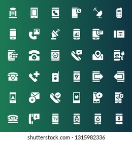 receiver icon set. Collection of 36 filled receiver icons included Smartphone, Phone call, Phone, Received, Walkie talkie, Telephone, Satellite dish, Payphone