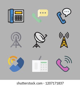 receiver icon set. vector set about phone call, satellite dish, antenna and telephone icons set.
