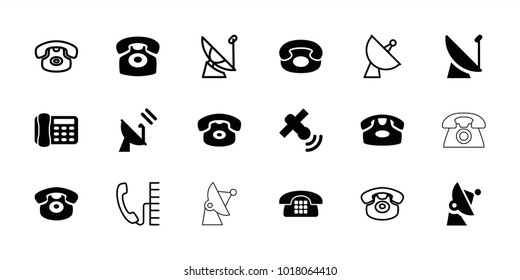 Receiver icons. set of 18 editable filled and outline receiver icons: desk phone, satellite