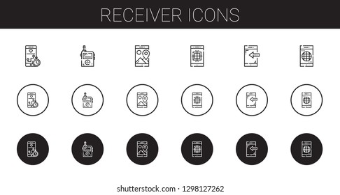receiver icons set. Collection of receiver with smartphone, walkie talkie. Editable and scalable receiver icons.