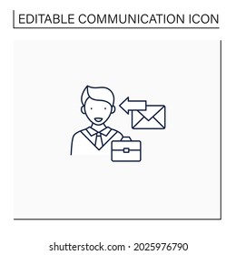 Receiver line icon. Message delivered. Man receive email, letter, message from job. Effective communication concept. Isolated vector illustration.Editable stroke