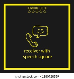 receiver with speech square sketch vector icon