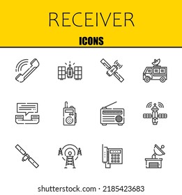 receiver vector line icons set. phone, satellite and satellite Icons. Thin line design. Modern outline graphic elements, simple stroke symbols stock illustration