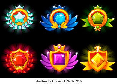 Receiving achievement, vector templates Awards and precious stone. For game, user interface, banner, application, interface, game development. Icons on a separate layer