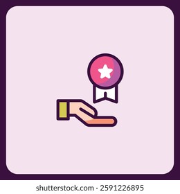 Receiving an Award Icon, Hand Receiving a Star Medal