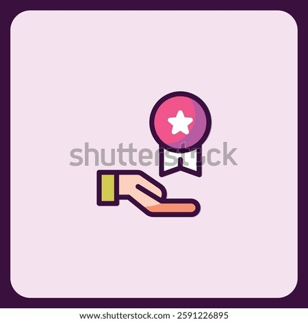 Receiving an Award Icon, Hand Receiving a Star Medal