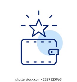 Receiving bonus points or cash back. Shining star into a wallet. Pixel perfect icon